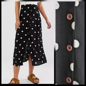 Free People Retro Love Black And White Polka Dot Button Maxi Skirt
